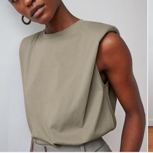Aritzia Babaton Shoulder Pad T-Shirt in Dry basil